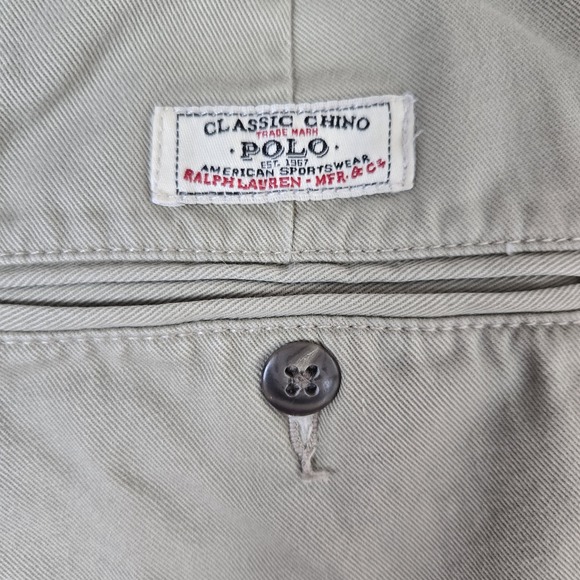 Polo Ralph Lauren Classic Chino‎ Khaki Mens Pants 38x32 Flat Front Cotton - Picture 7 of 10